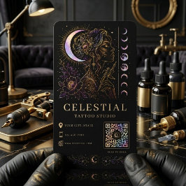 Celestial Tattoo Studio Luxury Black Gold QR タトゥー 名刺