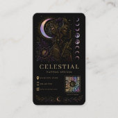Celestial Tattoo Studio Luxury Black Gold QR タトゥー 名刺 (正面)