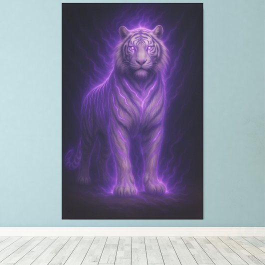 Celestial Thunder Purple White Tiger – High-End Fa キャンバスプリント (インサイチュ (ウッドフロア))