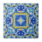 Celestial Tides Abstract Sapphire and Gold Mandal タイル (正面)