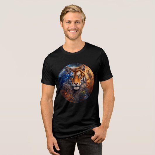 Celestial Tiger – Day and Night Fantasy Art トライブレンドＴシャツ (正面全面)