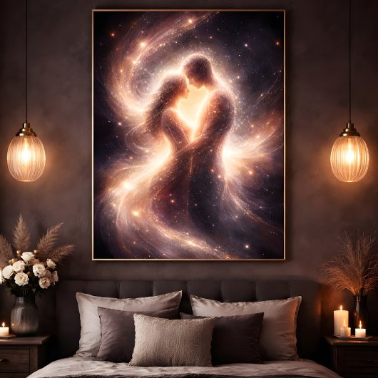 Celestial Union – Abstract Cosmic Couple Art ポスター