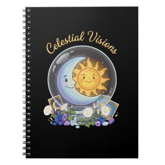 Celestial Visions | かわいい太陽と月タロットクリスタル ノートブック (正面)