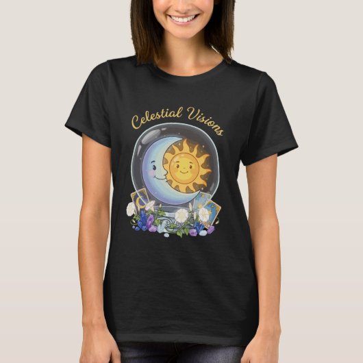 Celestial Visions | かわいい太陽と月タロットクリスタル Tシャツ (正面)