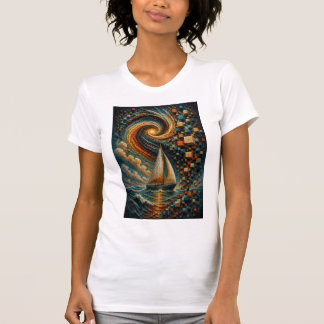 Celestial Voyage | 抽象的な3Dマイクロモザイク帆船 Tシャツ