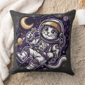 Celestial Voyager: Purple Astronaut Cat Space Masc クッション (ブランケット)