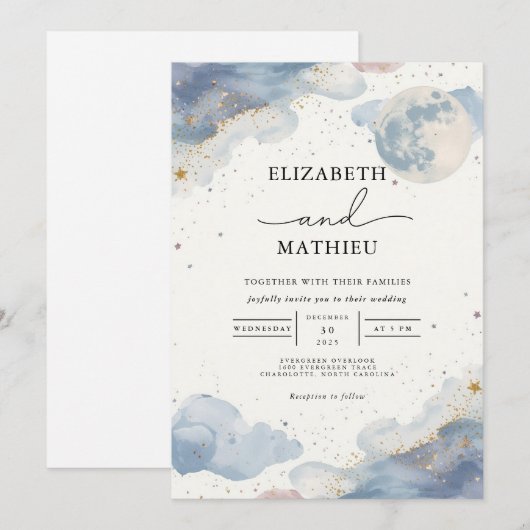 Celestial Watercolor Cloud Wedding 招待状 (正面/裏面)