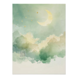 Celestial Watercolor Moon Poster | Music QR ポスター