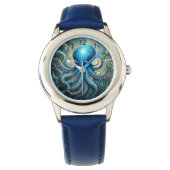 Celestial Waves: Blue Octopus Fractal Art, 腕時計 (正面)