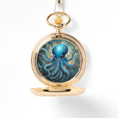 Celestial Waves: Blue Octopus Fractal Art,  腕時計 (正面)