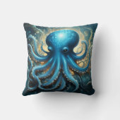 Celestial Waves: The Blue Octopus Fractal Art クッション (裏面)