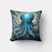 Celestial Waves: The Blue Octopus Fractal Art クッション (正面)