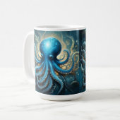 Celestial Waves: The Blue Octopus Fractal Art コーヒーマグカップ (正面左)