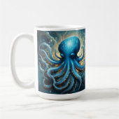 Celestial Waves: The Blue Octopus Fractal Art コーヒーマグカップ (左)