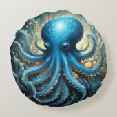 Celestial Waves: The Blue Octopus Fractal Art ラウンドクッション (裏面)
