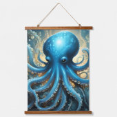 Celestial Waves: The Blue Octopus Fractal Art 吊り下げ型タペストリー (正面)