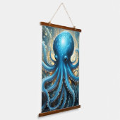 Celestial Waves: The Blue Octopus Fractal Art 吊り下げ型タペストリー (傾斜あり)