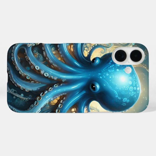 Celestial Waves: The Blue Octopus Fractal Art Case-Mate iPhoneケース (裏面 (横))