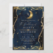 Celestial Wedding Blue and Gold Photo Wedding 招待状 (正面)