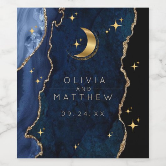 Celestial Wedding Blue and Gold Wedding  ワインラベル (シングルラベル)