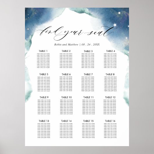 Celestial Wedding Reception 16 Seating Chart Sign ポスター (正面)