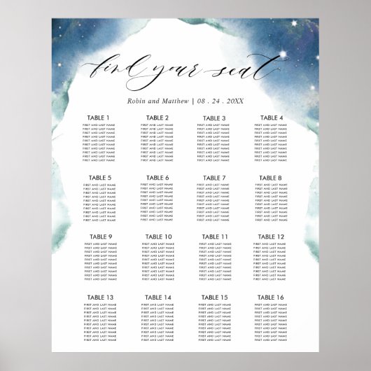 Celestial Wedding Reception 16 Seating Chart Sign ポスター (正面)