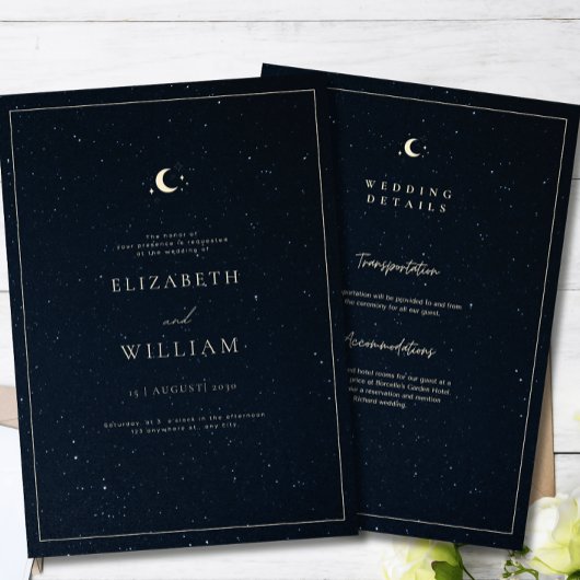 Celestial Wedding Starry Night Sky Elegant Wedding 招待状