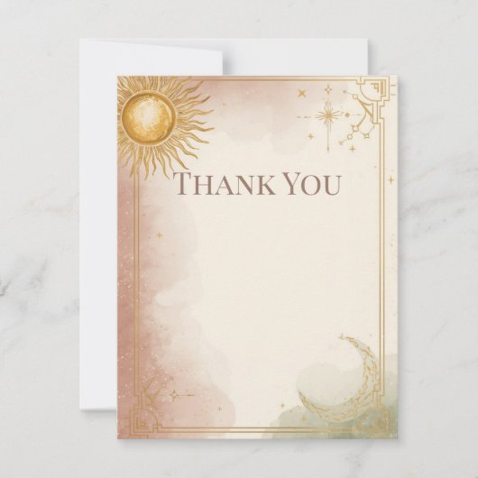 Celestial Wedding Thank You Card Pink Sage Gold サンキューカード (正面)