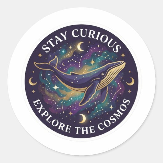  Celestial Whale Space Sticker - Stay Curious Gala ラウンドシール (正面)