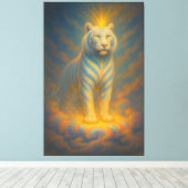 Celestial White Tiger – Golden Halo Divine Fantasy キャンバスプリント (インサイチュ (ウッドフロア))
