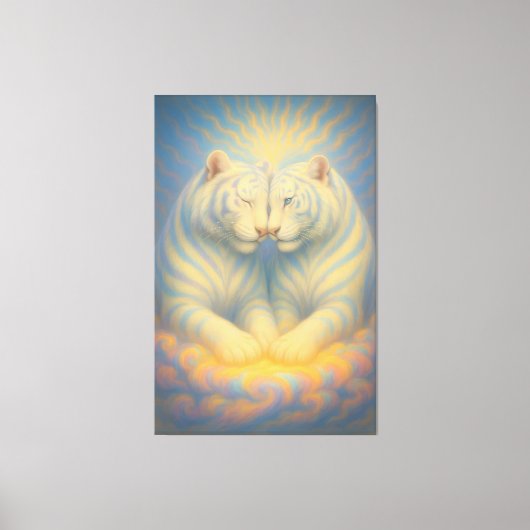 Celestial White Tiger Lovers – Divine Sky Aura Art キャンバスプリント (正面)