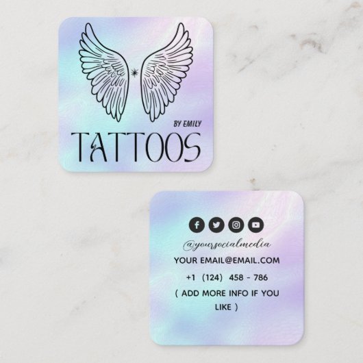 Celestial Wings Tattoo Salon Holographic スクエア名刺 (正面/裏面)