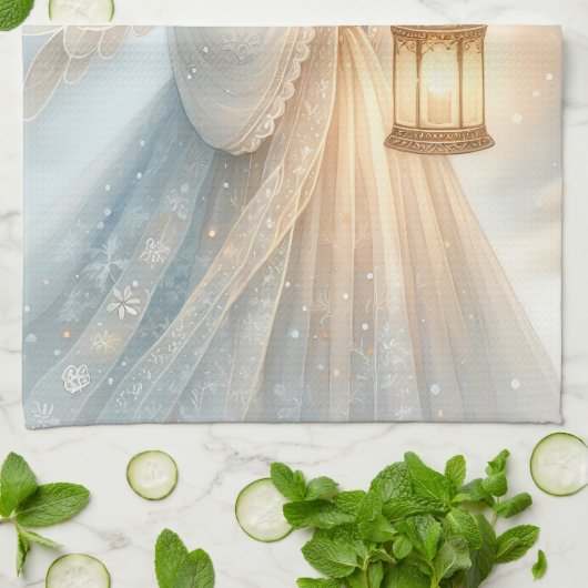 Celestial Winter Angel Lantern of Comfort キッチンタオル (折り畳み)