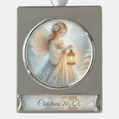 Celestial Winter Angel Lantern of Comfort シルバープレートバナーオーナメント (正面)