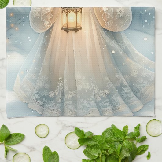 Celestial Winter Angel Lantern of Grace キッチンタオル (折り畳み)