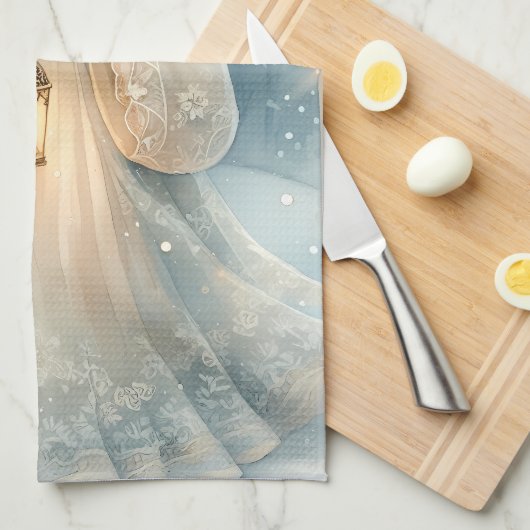 Celestial Winter Angel Lantern of Grace キッチンタオル (四つ折り)