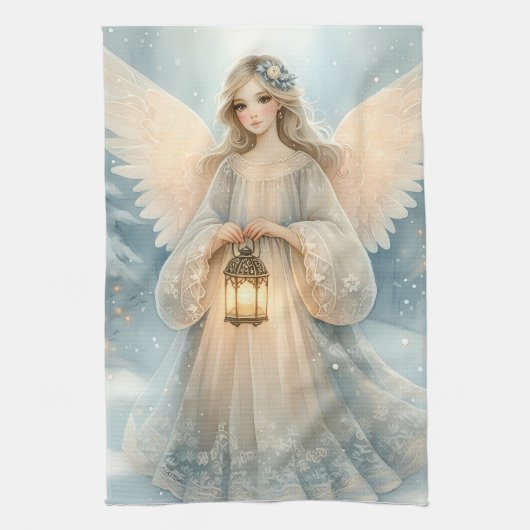 Celestial Winter Angel Lantern of Grace キッチンタオル (縦)
