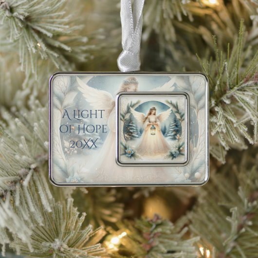 Celestial Winter Angel Lantern of Hope シルバープレートフレームオーナメント (ツリー)