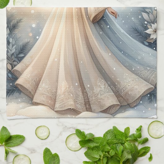 Celestial Winter Angel Lantern of Peace キッチンタオル (折り畳み)