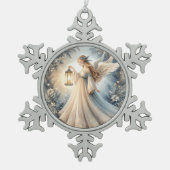 Celestial Winter Angel Lantern of Peace スノーフレークピューターオーナメント (正面)