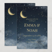 Celestial Winter Wedding Invitation | Navy & Gold 招待状 (正面/裏面)