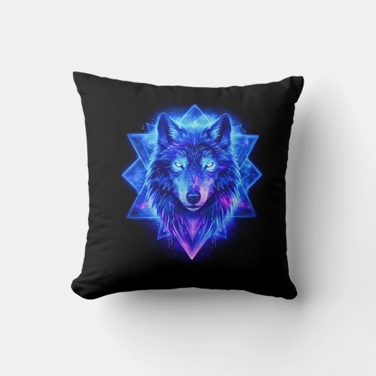 Celestial Wolf • Cosmic Energy Guardian  Pillow クッション (正面)