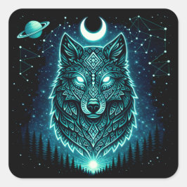 Celestial Wolf – Cosmic Howl Wildlife Galaxy スクエアシール