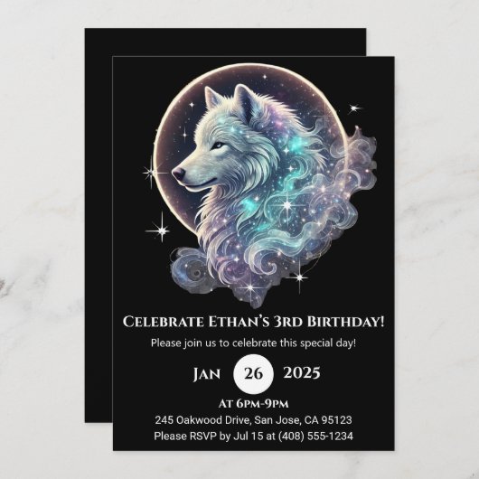 Celestial Wolf Moon Birthday 招待状 (正面/裏面)