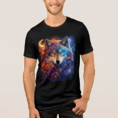 Celestial Wolf with Flowers and Crescent Moon トライブレンドTシャツ (正面)