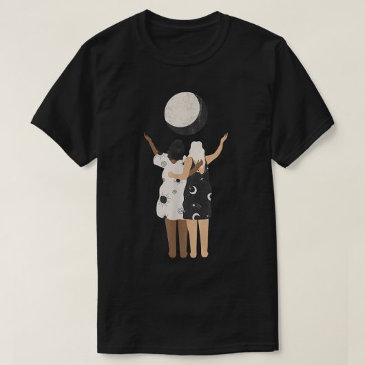 Celestial Women Friends With Moon, Stars And Sun E Tシャツ (デザイン正面)