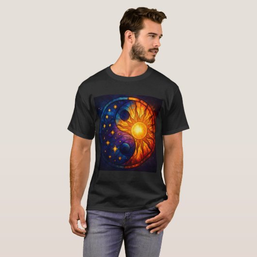 Celestial Yin Yang Stained Glass Art Tシャツ (正面フル)