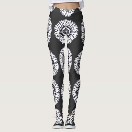 Celestial Zodiac Signs Wheel Mandala Graphic Art レギンス (正面)