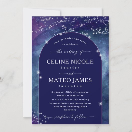 Celine ・ エレガント Night Sky Archedの結婚写真 招待状 (正面)