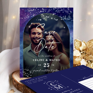Celine ・ エレガント Starry Sky Photo Save the Date 案内ポストカード